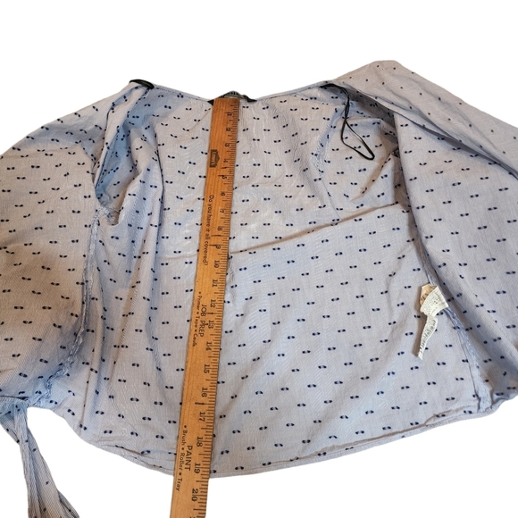 Zara Blue Swiss dot striped long sleeve wrap blouse.  Size medium - Picture 13 of 13